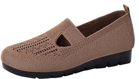 Båtsko dam - ballerina dam bekväma hemmaskor skor andningsbara sneakers ihåliga mesh övre skor slip-on sko mjuk sula sneaker höst ballerina, kaffe, 39 EU