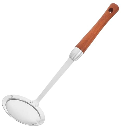Toyvian Cuchara Coladora de Acero Inoxidable con Malla Fina y Mango de Madera Filtro para Aceite y Grasa Espumadera para Freír y Cocinar Herramienta Duradera y Fácil de Limpiar