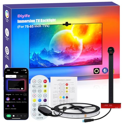 Diyife Tira LED Adecuado para TV, [Sensores AR-5M] Luces LED TV Retroiluminación, RGB Luces LED Habitación, Control de App/Buletooth/Control Remoto, para TV de 65 a 80 Pulgadas, Cine En Casa, Fiestas