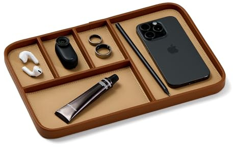 Nordik Ledertablett – Sandbraun – 30 x 20 cm großes Tablett aus veganem Leder – stilvoller Nachttisch-Organizer für Herren – moderner Nachttisch-Caddy – EDC Catchall für Schlüsseluhr, Geldbörse
