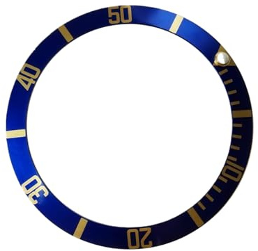 ROUREOX Inserto de Bisel Aluminio 37.5mm Recambio, Anillo de Reloj Accesorios Reparación para Rolex Submariner Date 16610LV-Azul + Oro