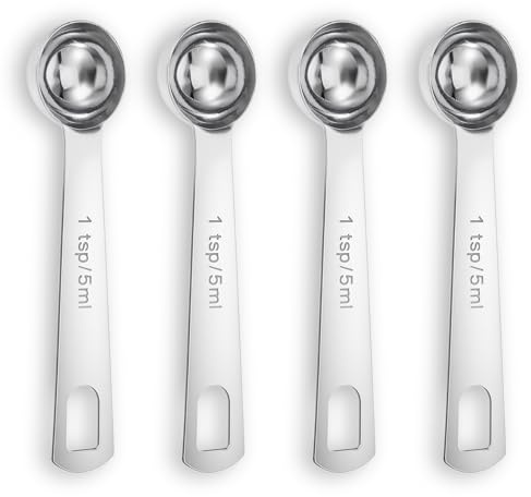 Lot de 4 cuillères à café de 5 ml, cuillères à café à manche court en acier inoxydable, 1 cuillère à café pour la maison, cuillère à mesurer TSP pour une mesure précise des épices