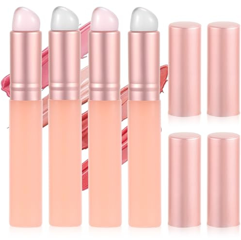 Ymapinc Lot de 4 pinceaux à lèvres réutilisables en silicone avec couvercle Rose