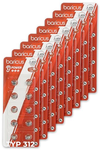 BARICUS Hörgeräte Batterien Zink Luft Typ 10 13 312 675 1,45V Knopfzellen für Hörgeräte ITE BTE CIC (Typ 312-80 Stück)