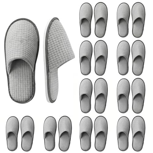 Juego de 10 pares de zapatillas de hotel, zapatillas de invitados con 7 mm, suela antideslizante, hoteles Slippers invitados, zapatillas de invitados para hotel, viajes, casa, talla universal, gris