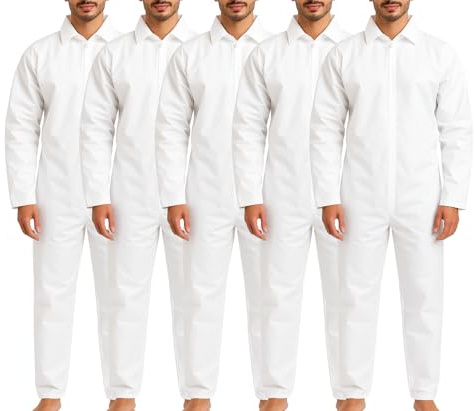 biyya® Protective Disposable Overall Paper Boiler Suit Coveralls Protection Suit Cuffs and Ankles (DSC-1-C (Pack of 5))