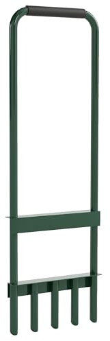 Outsunny Aireador de Césped Manual con 5 Púas Huecas y Mango Antideslizante, Herramienta de Perforación para Césped, Ideal para Cuidado de Jardines y Patios, Verde Oscuro