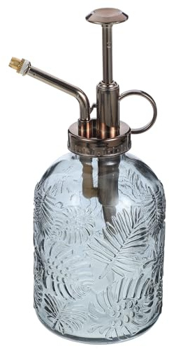 Veemoon Botella Pulverizadora de Vidrio Vintage para Plantas, Regadera para Flores 350ml Bomba de Cobre Antigua Gris, Pulverizador de Agua para Jardín y Macetas Pequeñas