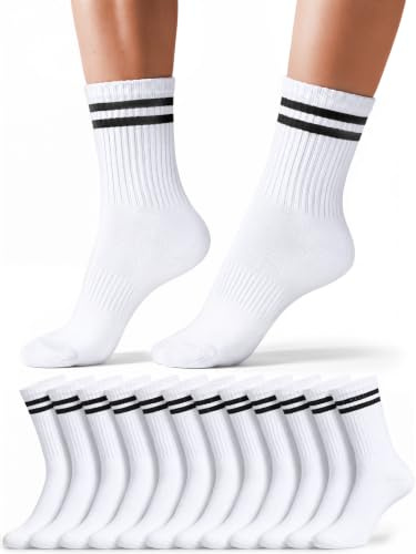 HELDENWERK® Calzini da tennis da uomo (6 paia), in cotone, con suola imbottita e tallone rinforzato, traspiranti, per il tempo libero, il tennis e la vita quotidiana, Righe bianche, 39-42