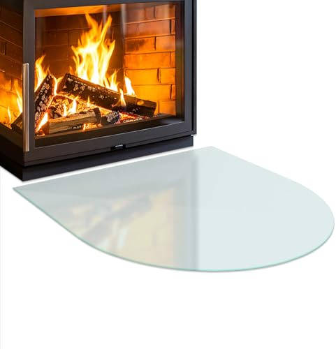Piastra di Base per Camino ad Arco 80x70 cm | Salvapavimento per Stufe | Parascintille per Protezione Pavimento | Ignifuga per Caminetti | per Legna e Pellet - Vetro Temperato Satinato