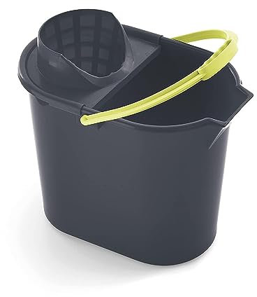 Mery | Oval Bucket with Drainer | Scrub Bucket | Anatomical Handle | Polypropylene | 12 Litres | Grey and Lime | Measurements: 31.5 x 25 x 34 cm