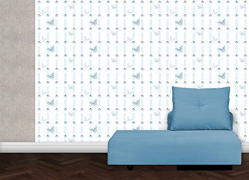 hellblaue, wunderschöne Streifentapete mit chinesischen Schmetterlingen - Vlies Tapete Streifen Tiere - Klassische GMM Wandtapete(für halb hohe Wände H: 1,5m B: 46.5cm)