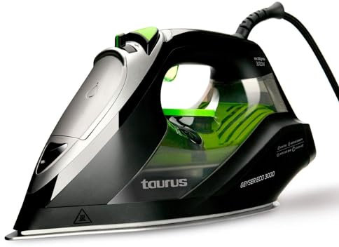 Taurus – Ferro da stiro a vapore Geyser Eco 3000,3000W,Colpo vapore 200 g/min,Punta di precisione,Regolazione vapore e temperatura,Piastra anodizzata ultra scorrevole,Nero