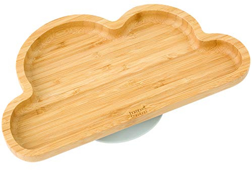 bamboo bamboo Baby Teller Kinderteller, Kindergeschirr mit Saugnapf, Sugnapf Teller Baby ab 6 Monaten (Wolke, Grau)