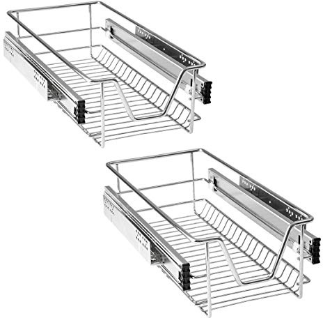 HENGMEI 2 Stück Küchenschrank Teleskopschublade 30cm Schrankauszug Ausziehbare Ablage Küchenschubladen Organizer Küchen Regal Korbauszug Schlafzimmerschublade Vollauszug 20kg Belastbar, Silber