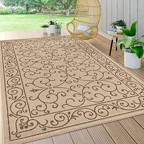 JONATHAN Y SMB106A-8 Charleston Alfombra Exterior Interior Textura Tejido Filigrana Vintage, Fácil de Limpiar, Habitación, Cocina, 240 cm x 300 cm, Beige/Marrón