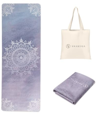 SNAKUGA Foldable Yoga Mat Natural Rubber Mat with Carry Bag, Non-Slip Suede Surface for Travel & Pilates (72x24x1.5mm)