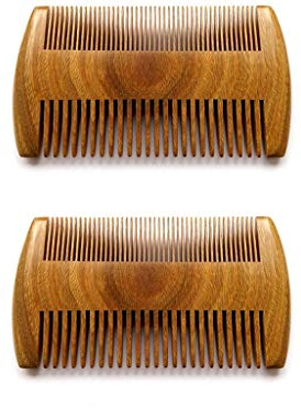 Myhsmooth Handmade Natural Green Sandalwood No Static Combs with Aromatic Scent - 2 PCS Pocket Combs for Long and Short Beards, Mustaches (4 Long Two Sides)