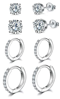 Ohrstecker Ohrringe Set Silber Ohrstecker Kleine Creolen Sleeper Knorpel Huggie Silber Ohrringe für Damen Mädchen Herren