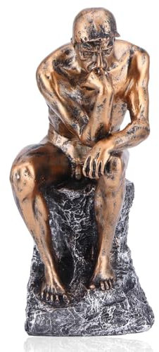 HERCHR Statue Bronze Der Denker Mann Bronzeskulptur, Tiefe Kontemplationsfiguren Der Denker, Cold Cast Bronze Statue of The Thinker, Mann Bronzeskulptur Bronzefigur Nach Rodin Skulptur Replik Figur