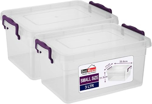 BH | 3L - 2 PCS Clear Plastic Storage Box with Lids | SMALL Size | Storage Containers Use for Home, office, Kitchen, Toys and Goods (3 Litres) - By BEST HOUSE