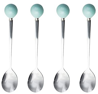 Stainless Steel Coffee Spoon,Teaspoon,Sugar Spoon,Korean Dessert Spoon with Ceramic Ball, Spoons 4 Pieces 5.5 Inches Blue