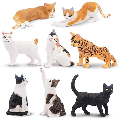 TOYMANY 8 Stück Tiere-Figuren Set Katze Spielfiguren Spielzeug Katzenfiguren Kleine-Tierfigur Plastiktiere Ornamente Miniatur Kätzchen, Halloween Deko Cupcake Topper, Osterei, Geburtstagsgeschenk