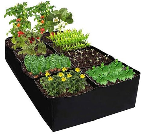 Plant Grow Bags Fabric Raised Beds for Garden, 8 Compartments Extra Large Fabric Raised Bed Garden Plant Flower Grow Bags, 3ft X 6ft