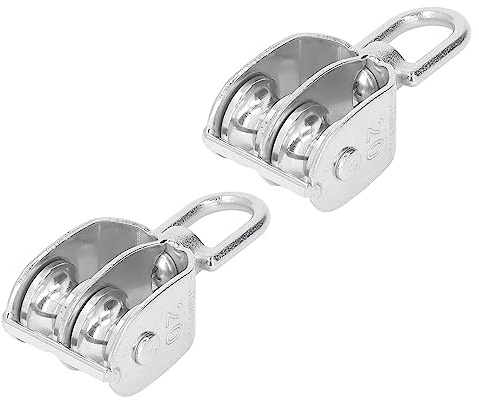 2 Stück U-Typ M20 Doppelrollenblock Edelstahl 75 Kg Traglast Hebe Doppelrolle Rollenblock Rad