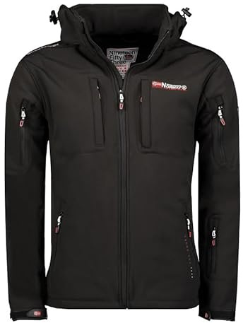 Geographical Norway Tunar Men - Softshelljacke Herren Wasserdicht atmungsaktiv Kapuze - Outdoor Mantel Tactical Widerstandsfähig Windbreaker Jacke - Wandern Ski Winter Frühling (Schwarz S)
