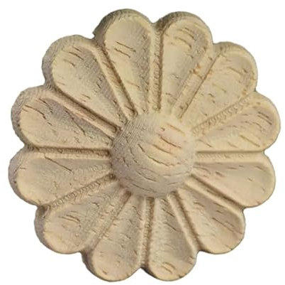 Wandornamente Holz Applique Runde Holzschnitzerei Applikation Eichenholz Möbel Zierleisten Aufkleber Schranktür Holzfigur Handwerk Blumenbrett 5Cm