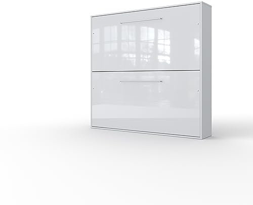 MAXIMAHOUSE Schrankbett Etagenbett Bunk Bed Invento LED 2X 90x200 mit Lattenrost aus Holz, Weiss Hochglanz, für 2 Kinder,Jugendzimmer,Kinderzimmer, fallschutz Kinder (Weiß/Weiß Glanz)