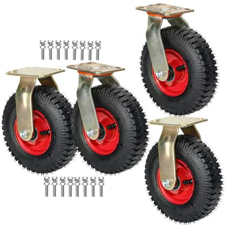 4 Stück Gummi Transportrollen, Strapazierfähige Bockrolle Durchmesser 200/250MM Metall Lenkrollen Mit Bremse 360 Grad Drehbar Leise Abriebfest Lenkrolle Luftrad Für Möbel Paletten