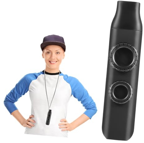 Schwarze Kazoo Zweiloch Klingel mit Doppelbohrung 1 Stück | Abs, Tritan und Silikon, Trageband als Ersatzteil, Rundmembranen im Lieferumfang