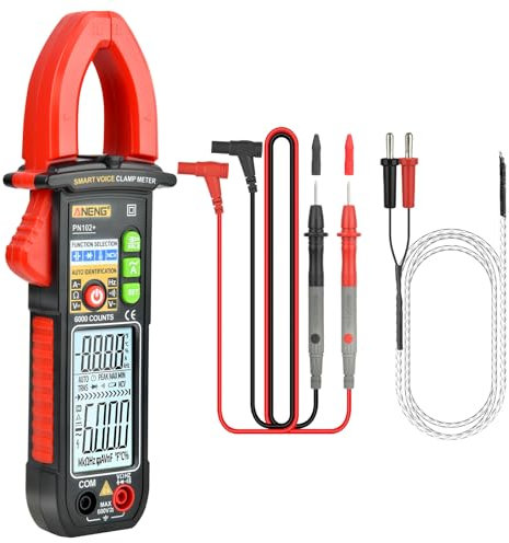 Digitale Multimeter Stromzange, Strommesszange mit intelligenter Stimme 6000 Zählungen: Elektriker-Tester mit Taschenlampe, misst Wechselstrom, AC/DC-Spannung, Widerstand, Dioden