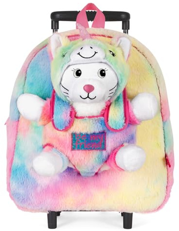 PERLETTI Set Escolar Viaje Niñas con Unicornio Kawaii Peluche - Mochila Bolsa Niñas Niños Guardería con Peluche Extraíble Multicolor - Mochilita Regalo Niña 3 4 5 6 Años Suave (Mochila con Ruedas)