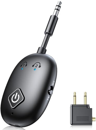 Glangeh Transmetteur Adaptateur Bluetooth 5.3 Voiture Avion, Emetteur Recepteur Bluetooth sans Fil 2 en 1, pour AirPods/Écouteurs Dual Pairs, Bluetooth Jack AUX 3,5 mm Audio pour Vol/TV/Stéréo/iPad