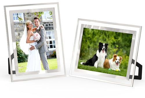 2 PCS Bilderrahmen 13x18 Glas, Bilderrahmen 13x18 Silber, Landschaft Portrait Glasbilderrahmen Stehend, Modern Desktop Fotorahmen Geburtstag Jahrestag Weihnachten Geschenk, Horizontal Oder Vertikal