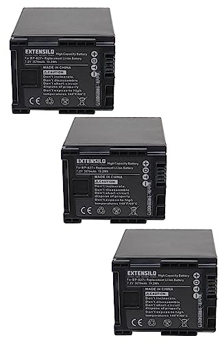 EXTENSILO 3x batteria sostituisce Canon BP-827, BP-820, BP-828, 2740B002 per videocamera camcorder (2670mAh, 7,2V, Li-Ion)