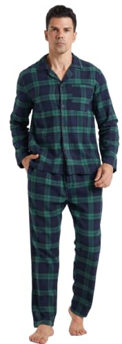 LANBAOSI Herrpyjamasset långärmad rutig vardagsklädsel set flanell pyjamas rutig topp och underdel 2 delar vinter bomull nattkläder