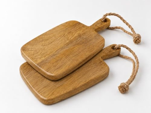 Stilvolle mini Holz-Servierbretter mit Griff und Aufhängung, 19 x 10 x 1,8 cm, für Tapas, Snacks, Gemüse und Obst | Schneidebrett, Brettchen, Holz-Brett, hochwertiges Servier-Brett, klein (2er Set)