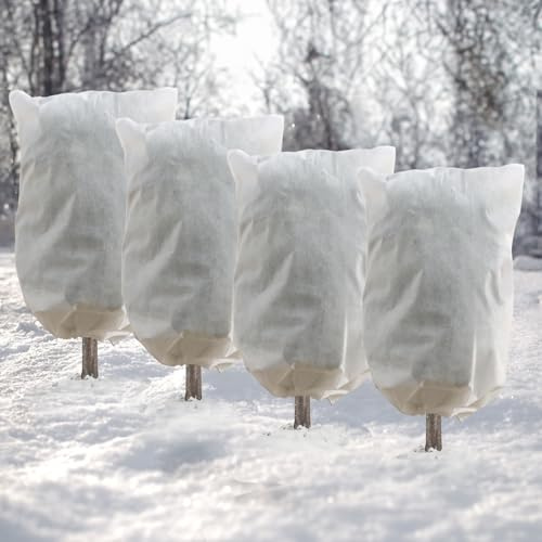 DazSpirit 4pcs 80x120cm Voile d'Hivernage, Protection Plantes Hiver | Avec Cordon et Fermeture éclair, Réutilisable Tissu De Protection des Plantes d'hiver de Gel, Givre, Insectes