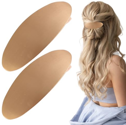 2 Stück Ovale Vintage Haarspange aus Metall, Große Haarklammer in Gold & Silber, Französisches Hair Accessoire für Frauen & Mädchen, Ideal für Langes und Dickes Haar, Hochzeit & Abschlussball