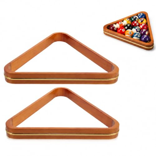 SUPVOX 2PCS Wooden Pool Ball Triangle Rack Billiard Table Accessory | Pine wood frame with gold trim for arranging balls neatly during home and professional games