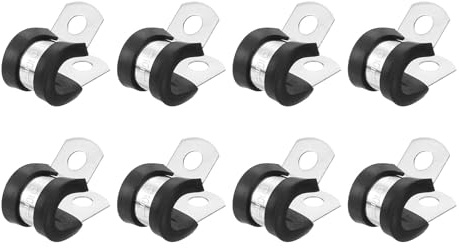 Sourcing Map 3/8 (10mm) Cable Clamp, 8Pcs, Stainless Steel, Rubber Cushioned, Insulated, R Shape, Pipe Hose Wire Cord Installation