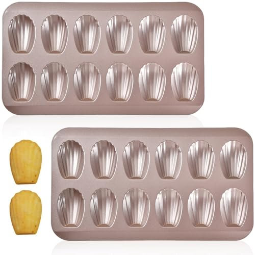 Bakformar 12-hålighet franska skalformade Madeleine kakformar 2-pack högtemperaturbeständig nonstick kakform för kakor, muffins och efterrätter