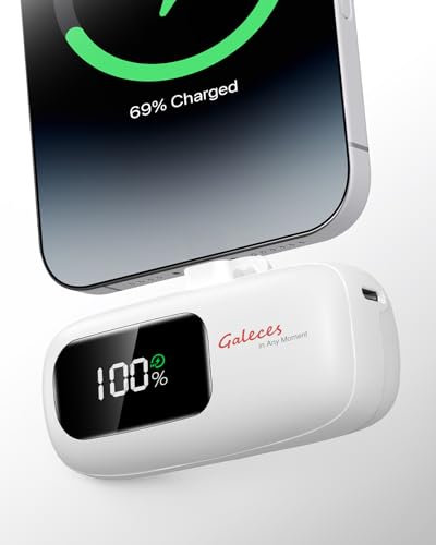 Tragbares Mini-Ladegerät mit 5000 mAh, kleine Powerbank mit Schnellladung 20 W PD 18 W QC, Akku-Pack mit LED-Display, kompatibel mit iPhone 16/15 Serie, Huawei, Samsung, LG, HTC und anderen (weiß)