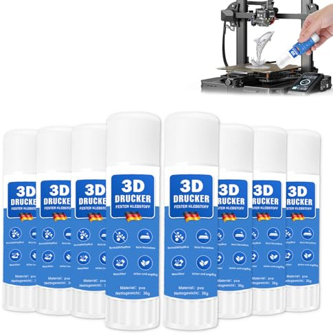 3D Drucker Klebestift, 8er 3D Drucker Kleber, Kompatibel mit PLA, ABS, PETG Filament, für Perfekte Haftung auf dem 3D Drucker Druckbett, Verhindert Verformung, Leichtes AblöSen, Wasserlösliche Formel