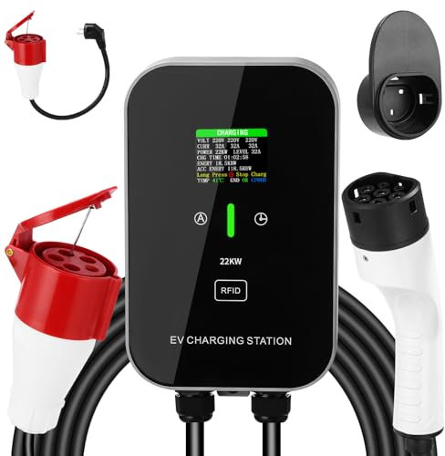 Typ 2 Ladekabel Mobile Wallbox, 22KW 8-32A Ladekabel EV Chargers mit Steuerbarer Digitalanzeige für Elektroauto, CEE 16A EV Ladegerät für Model 3/Y, ID.3/4/5, C5X, DS7, GLA, Q3, X3