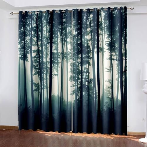 Mesnt Verdunkelungsvorhang Isoliert, 137x229cm Dunkelgrau Neblige Bäume Thermovorhang Kälteschutz Blickdicht, Schallschutz Vorhang Schlafzimmer